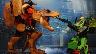 Transformers Collaborative Jurassic Park Tyrannocon Rex and Autobot JP93 Review [upl. by Eachern]