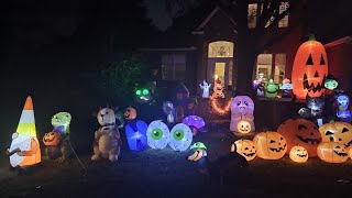 Our 2023 Halloween Inflatable Display  Nighttime View [upl. by Rame835]