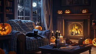 🎃🔥 Cozy Halloween ASMR Rain amp Fireplace Sounds  Spooky Relaxing Night 🌧️🕯️ [upl. by Ashlie922]