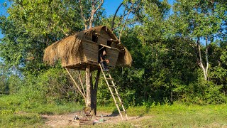 Girl Live Off Grid Built the most Comfortable Tree House in the Wood [upl. by Benedix]