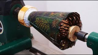 Woodturning  Pine Cones into Glowing Christmas Tree [upl. by Odella]