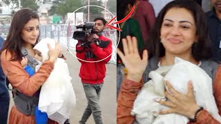 Kajal Aggarwal With Her Son Visits Tirumala Temple  Kajal Aggarwal Latest Video  Political Fire [upl. by English]