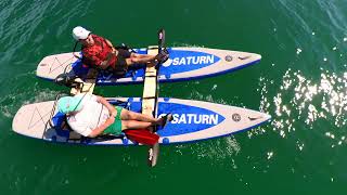 DIY Electric Catamaran using two 349 Saturn Inflatable SUP Hybrid Paddle Boards SUP415 [upl. by Jarrad]