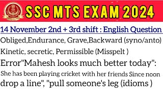 SSC MTS 14 November 2nd 3rd shift English analysis SSC MTS today English analysis English review [upl. by Hermine]