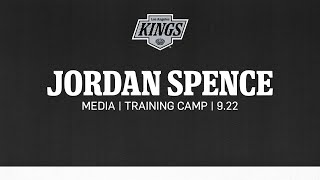 Defenseman Jordan Spence  0922 LA Kings Training Camp  Media Availability [upl. by Ahsitak951]