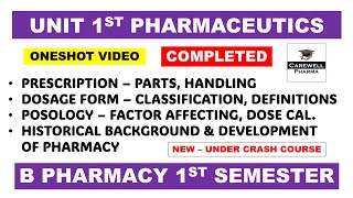 Unit 1 Pharmaceutics 1 sem  Complete  Pharmaceutics 1 b pharmacy 1st semester  Carewell Pharma [upl. by Llerrem]