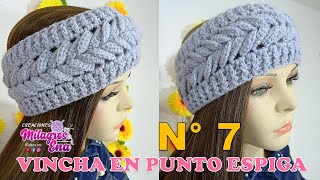 Como tejer la Vincha N° 7 diadema banda cintillo tiara o turbante a crochet en PUNTO ESPIGA [upl. by Onaireves]