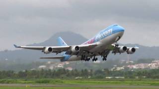 Boeing 747 Take Off from Martinique Runway 28 [upl. by Nolrak]