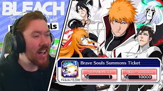 MY BIGGEST TICKET SUMMONS EVER 10000 BRAVE SOUL SUMMON TICKETS Bleach Brave Souls [upl. by Adnorrahs]