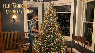 Christmas Tree Decorating  Old Fashioned Country Christmas Tree With Popcorn Garlands amp Gingerbread [upl. by Leighland561]