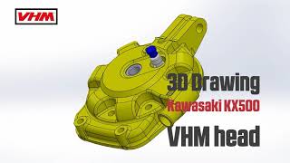 VHM 3D Drawing billet cylinder head Kawasaki KX500 [upl. by Aleyam460]