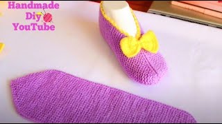 Pantuflas con dos agujas ♡ Modelo Simple♡Handmade Diy [upl. by Chuah]