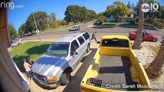 Video  Catalytic converter thieves confronted with paintball guns in Turlock bail on crime [upl. by Uhile9]