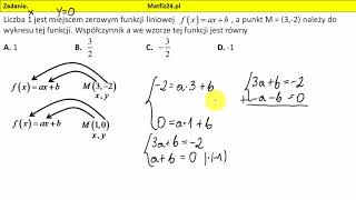 Zadanie 10 Matura 2018 matematyka Funkcja liniowa i miejsce zerowe  MatFiz24pl [upl. by Jona291]