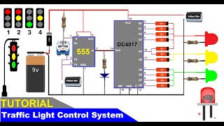 Traffic Light control system using 555 timer and cd4017 [upl. by Ebarta]