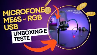 Unboxing e Teste Microfone RGB Condensador USB BARATO e BOM para Gravar Fazer Vídeos Stream  ME6S [upl. by Nnawaj435]