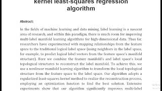 LKLR A local tangent space alignment kernel least squares regression algorithm [upl. by Shel]