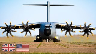 UK Royal Air Force A400M Military Aircraft flew to Romania with a US M142 HIMARS [upl. by Noguchi]