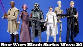 Star Wars Black Series Wave 20 Padme Mace Holdo Battle Droid Mimban Han and Dryden Vos Review [upl. by Nosnarb]