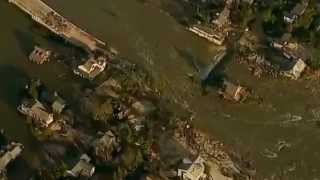 Mantoloking NJ Hurricane Sandy destruction aerials new inlet from ocean to bay [upl. by Riesman355]