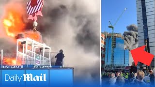 Incredible towering inferno rescue Hero crane operator saves man from burning tower in Reading [upl. by Aliel]