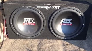 Review 2 12quot MTX Terminator With A 1100 Watt Boss Amp And With A Sony Bluetooth Stereo [upl. by Aicekal]