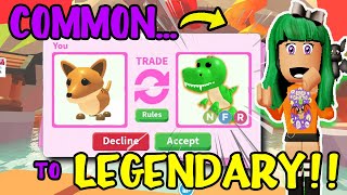 I TRIED THE COMMON TO LEGENDARY TRADING CHALLENGE to get my NEON TREX DREAM PET Adopt Me Roblox [upl. by Aehsila]