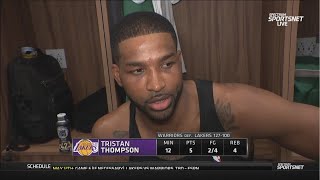 Tristan Thompson Postgame Interview  Los Angeles Lakers lose to Golden State Warriors 127100 [upl. by Nekciv]