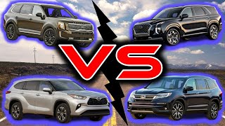 2021 Kia Telluride vs 2021 Hyundai Palisade vs 2021 Honda Pilot vs 2020 Toyota Highlander [upl. by Richman]