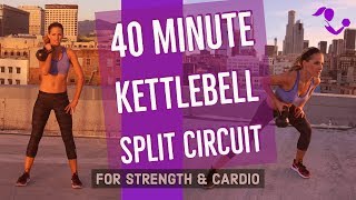 40 Minute Kettlebell Split Circuit Workout For Strength amp Cardio [upl. by Ainattirb]