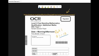 51 Specimen OCR Additional Maths paper q1 to 10 [upl. by Yatzeck]