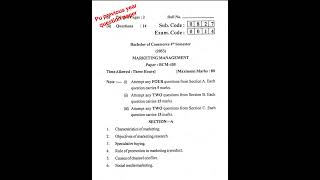 BCOM 4th Sem MARKETING MANAGEMENT PU question paper 202223 [upl. by Elocaj119]