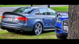 B8 S4 AWE Touring Exhaust and Integrated Engineering Downpipes Outside Audio [upl. by Alexa]