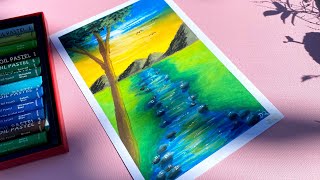 SO EASY Tutorial How to Paint A Scenery Using Oil Pastel for Beginners [upl. by Miki869]