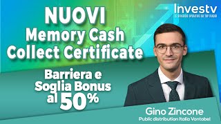 Vontobel firma i nuovi Memory Cash Collect Certificate con Barriera e Soglia Bonus al 50 [upl. by Katina]