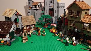 lego castle army black Falcon vs Lion knights battle at Medieval Town Square stop motion animation [upl. by Siaht799]