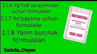 TRIGONOMETRIYA Yigindi Ayirma Kopaytma va YARIM burchak DARAJA pasaytirish FORMULALARI [upl. by Levina]