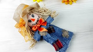 I made a Halloween scarecrow from old denim fabric and tree branches diy Halloween denim ideas [upl. by Ytsim]