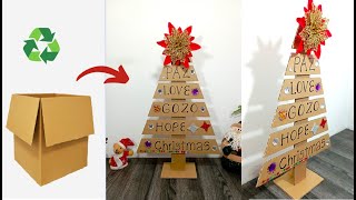 hacer arbol de caja de carton reciclada hermoso arbol de navidad con mensajes motivacionales [upl. by Ysdnil]