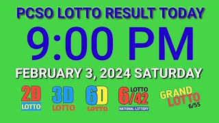 9pm Lotto Result Today February 3 2024 Saturday ez2 swertres 2d 3d pcso [upl. by Aihsi374]