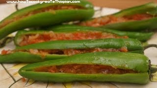 Ethiopian Food  Sinig recipe vegan long Peppers with Onion amp Tomato Amharic English [upl. by Cynthy142]