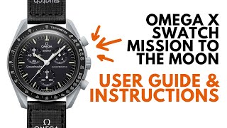 Swatch Omega Moonwatch User Guide amp Instructions  Use and Reset Chronograph Set Time Tachymeter [upl. by Ailev]