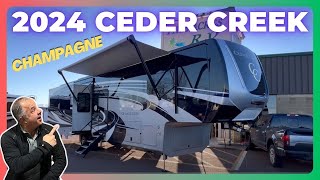 Cedar Creek Champagne 38EFK front kitchen 5th wheel review with Dania of Rangeland RV [upl. by Markos435]