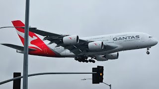 Rainy Day Plane Spotting at Los Angeles International LAX Airport  A380 GOAROUND AND REVERSE OPS [upl. by Yoo]