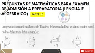 Preguntas de matemáticas para examen de admisión a preparatoria Lenguaje algebraico [upl. by Ahsyek]