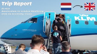 KLM Economy Class Review  Embraer E195E2  Amsterdam to London Heathrow KL1031 [upl. by Hola]