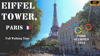 Visiting Eiffel Tower during Paris Olympics 2024  Full Walking Tour 4K [upl. by Lunna]