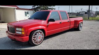 Selling Big Red 96 GMC 3500 Crew Cab Dually lowered on 24s [upl. by Enitram]