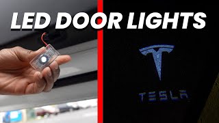 Installing LED DOOR LIGHTS Projectors With Tesla Logo [upl. by Aleakcim]