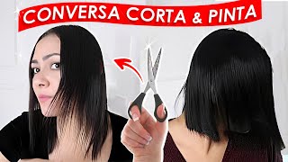 PINTANDO e CORTANDO CABELO sozinha em casa Explicando porque meu CABELO é Assim corteiocabelo [upl. by Airdnaed683]